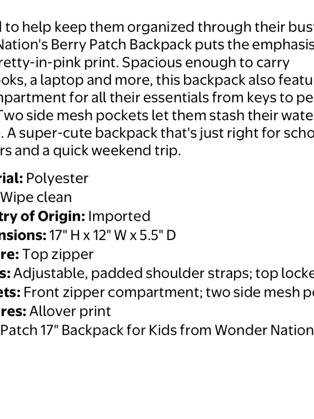 wonder nation Pink Strawberry & Floral Kids Backpack
